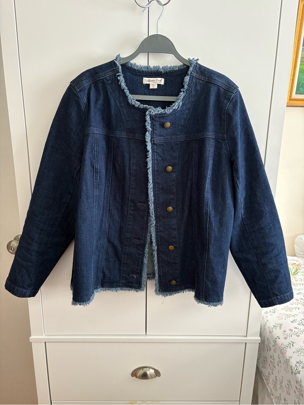 Coldwater Creek Indigo Denim Jacket with Fringe Trim
